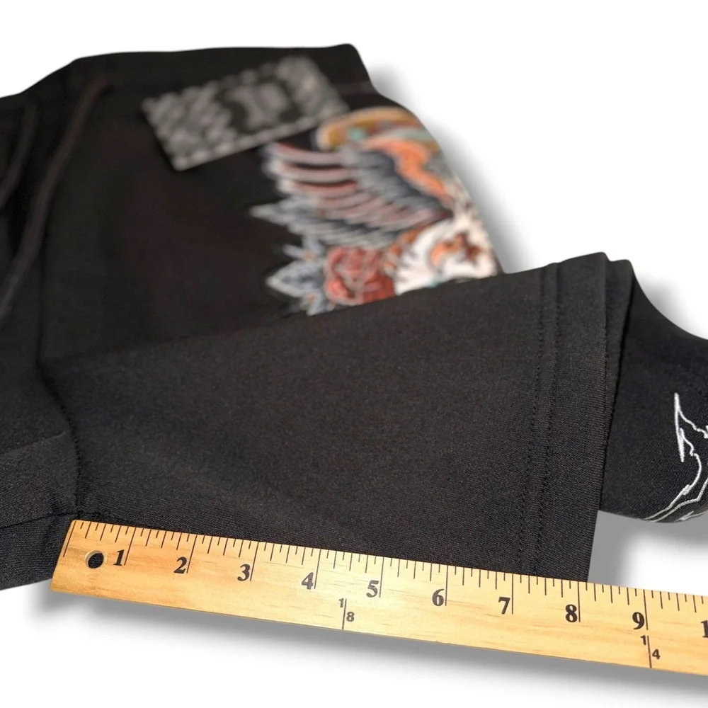 Rebel Vengeance Sweat Shorts Mens Medium Black‎ Embroidered Skull Eagle Gothic
